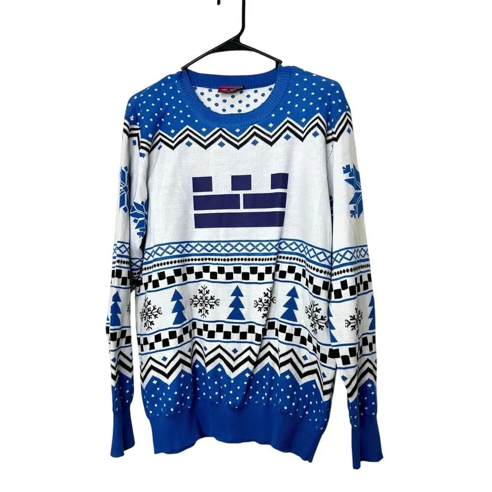 Blue and White Men’s Ugly‎ Christmas Sweater Size Large